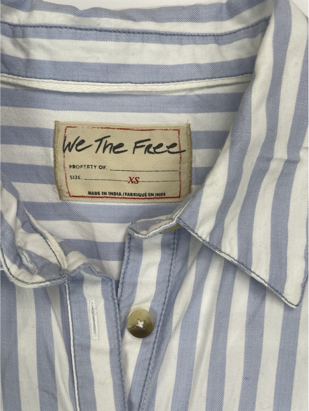 Free People We The Free Bailey Stripe Shirt Blue Cropped Ruffle Blouse XS - Picture 6 of 8